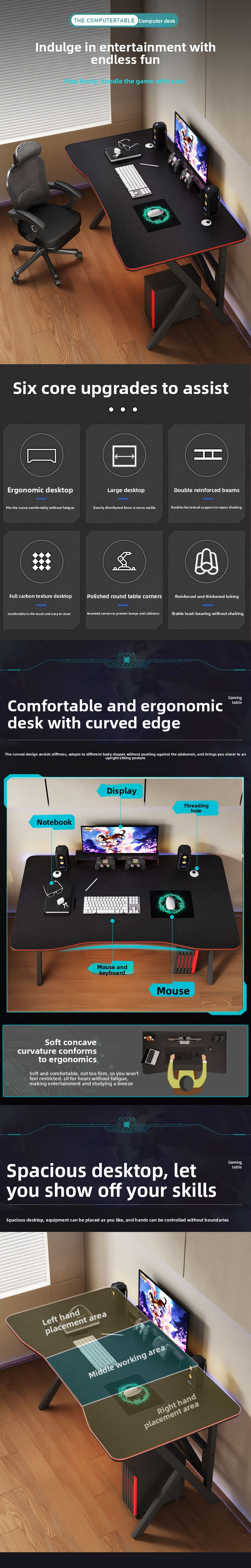 Gaming Table,E-sports Table,Modern Gaming Table EaseNeat Factory Wholesale Black Metal Frame Fixed Height Computer Game E-sports Table Modern and Durable
