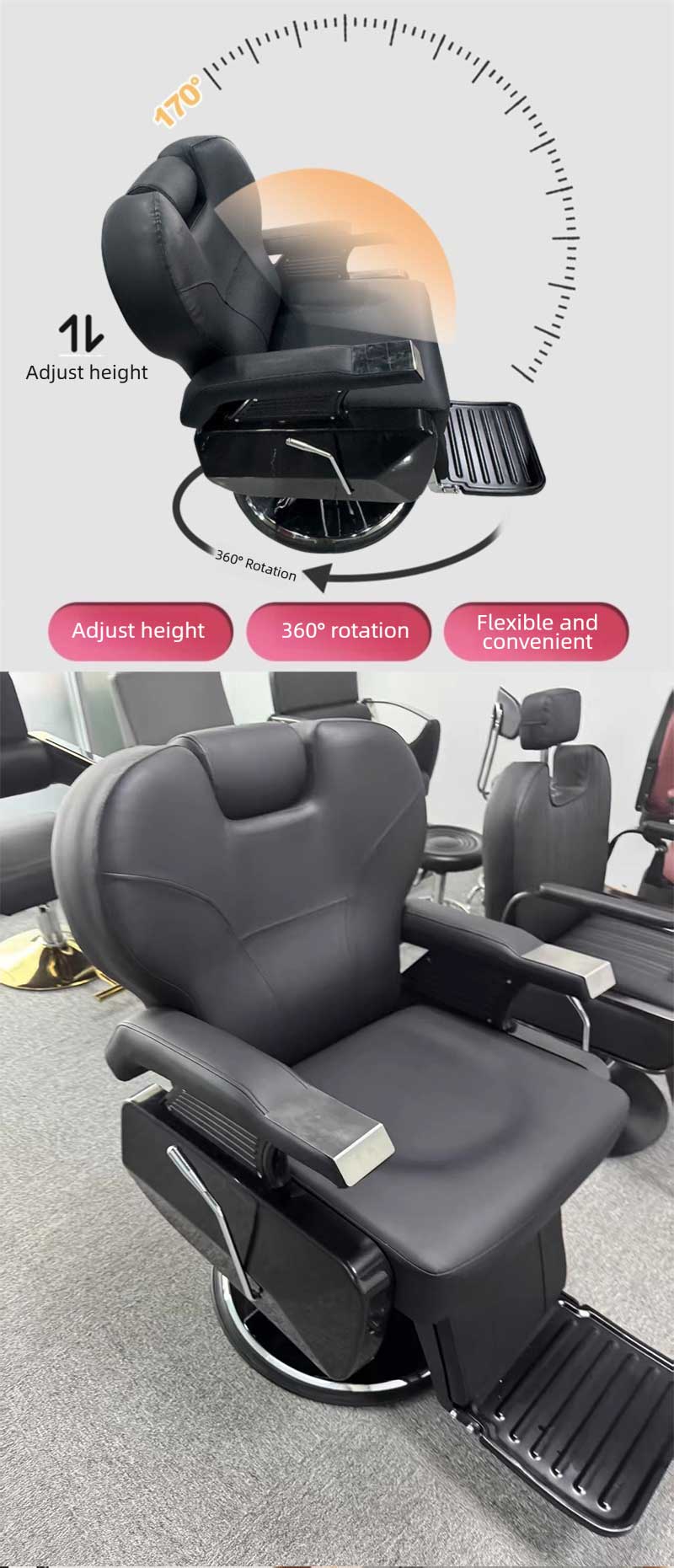 Barber Chair,Black Barber Chair,Barber Chairs Wholesale Supplier Luxury Black Heavy Duty Leather Barber Chair Hydraulic Reclining for Salon Beauty Studio
