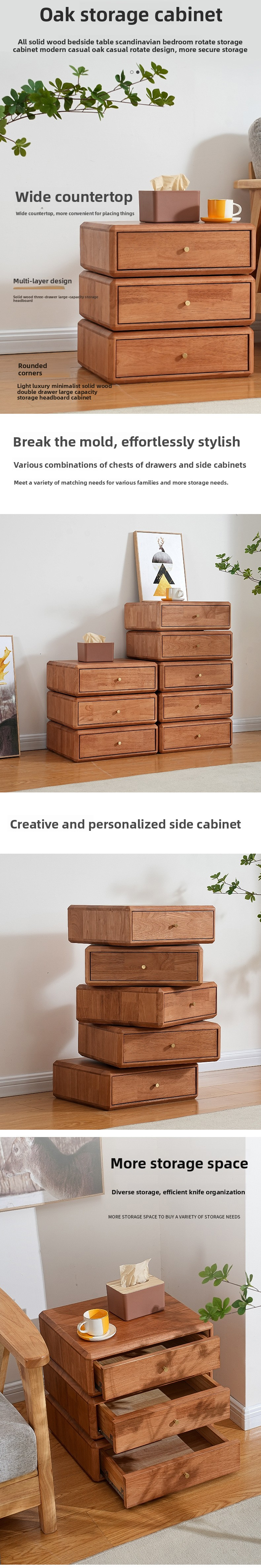 Nightstand,Wide Nightstand with Drawers,Small Wood Nightstand EaseNeat Wholesale Solid Wood Nightstand Cherry Wood Modern Nordic Design Low Price Original Factory Bedroom Drawers