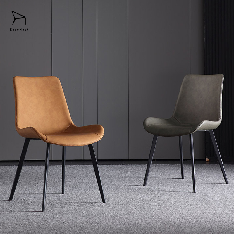 Modern Nordic Leather Dining Chairs Home Furniture Cushioned Metal Legs for Hotels Restaurants Coffee Shops Available Brown