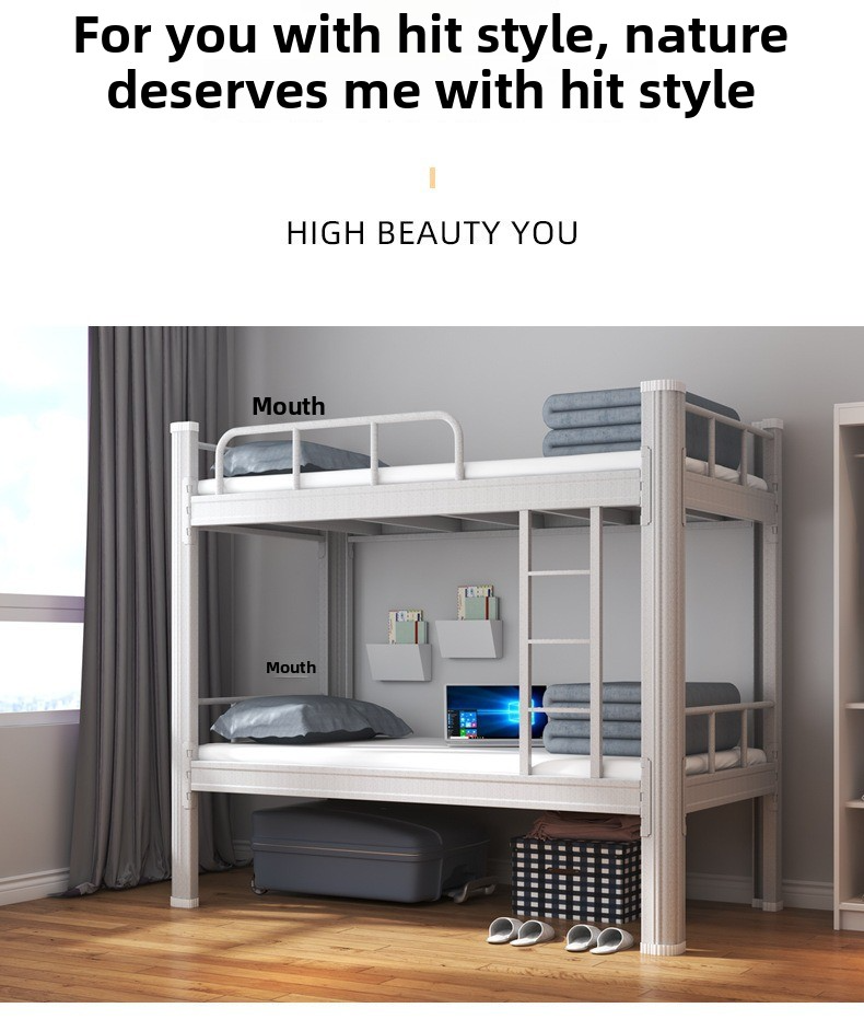 Bunk Bed Double,Full Double Bunk Beds,Double Queen Bunk Bed Modern Quality Simple Heavy Metal Bunk Bed Double with Loft square Pipe Italian Design Bedroom Dormitory Wholesale