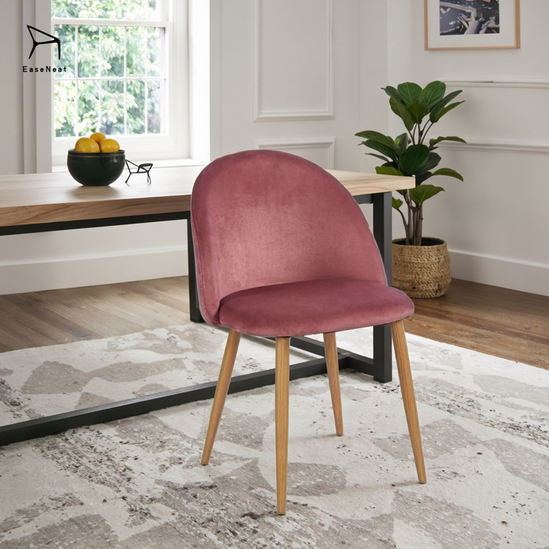 Wholesale Design Velvet Dining Chairs with Metal Legs pink Dining Room and Living Room Furniture Nordic Modern Style,EaseNeat Dining Chairs Soft-padded Wood High-back Velvet Upholstered Dining Room Chair with Metal Legs