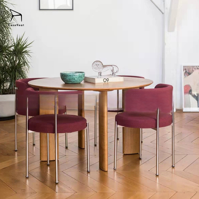 EaseNeat Dining Room Furniture Stylish Metallic Leg Fabric Modern Nordic Padded White Dining Chair