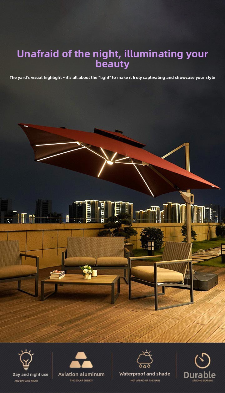 Large Sun Umbrella,Aluminum Metal Umbrella,Outdoor Sun Umbrella Wholesale Cantilever Solar LED Lights for Villa Park and Courtyard Outdoor Roman Parasol