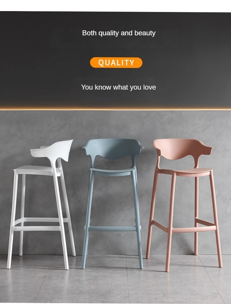 Modern Design Color Plastic High Chair Stacked Commercial Outdoor Coffee Shop Tables Chairs Popular for Dining Home Bar Use,Outdoor Bar Stools with Backs , Outdoor Bar Stools with Backs for Sale , Best Outdoor Bar Stools with Backs for Sale