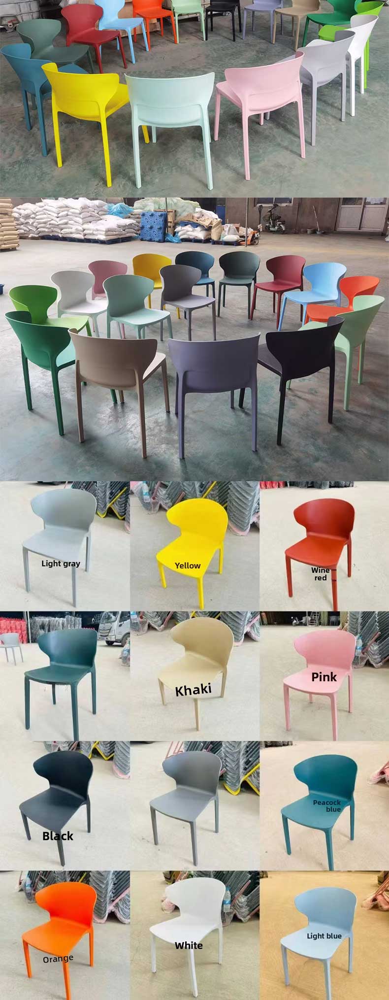 EaseNeat Modern Design Plastic Dining Chairs Colored Stackable Furniture for Living Rooms and Home Use,Outdoor Dining Chairs , Plastic Outdoor Dining Chairs , Simple Plastic Outdoor Dining Chairs