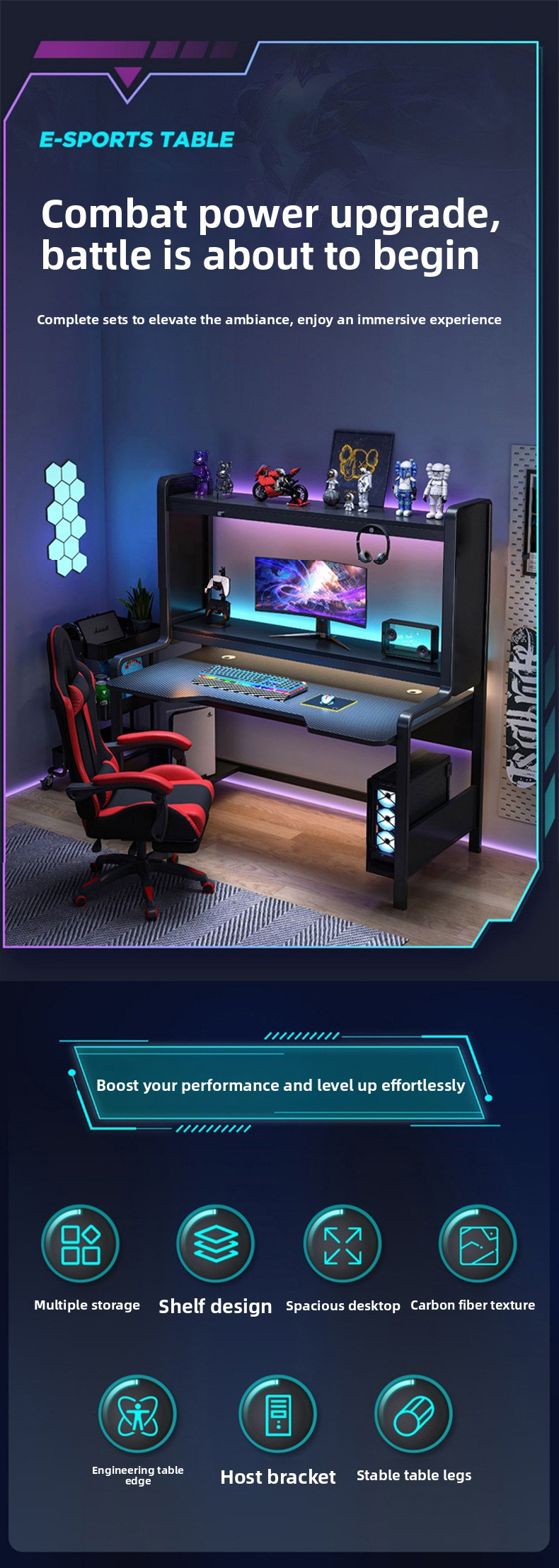 Gaming Table,Outdoor Game Table,Best Multi Game Table Wholesale Black Carbon Fiber Metal Bracket Gaming Table Is Ergonomic With LED Lights