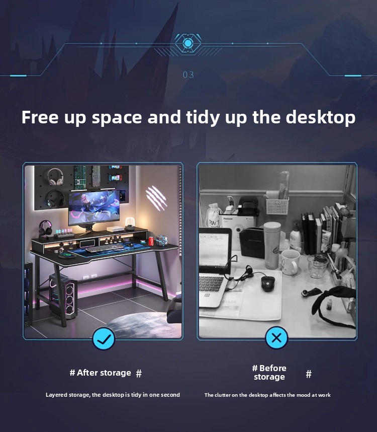 Gaming Desk,Long Gaming Desk,Metal Gaming Desk EaseNeat Modern Black Office Table Metal Base Ergonomic Gaming Table with RGB Lights