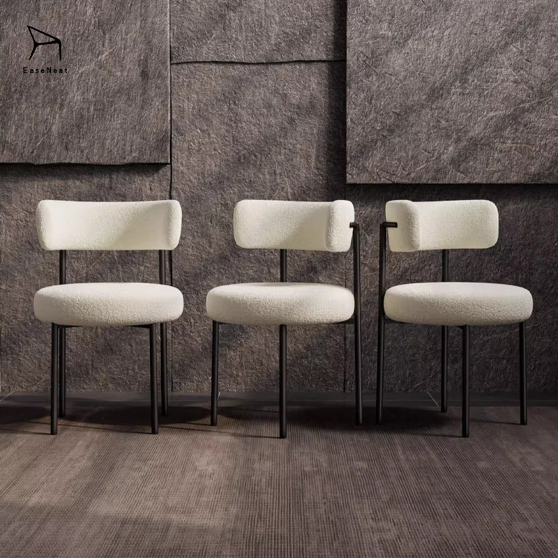 Woolen Blend Cloth Chairs,Living Room Chairs,Hotel Dining Chairs Wholesale Modern Dining Chairs Woolen Blend Cloth Round Upholstered with Backrest Black Metal Legs Living Room Hotel Furniture