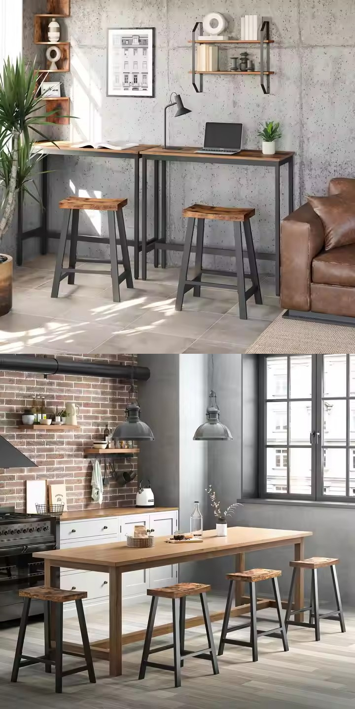 Dining Chair,Wood Outdoor Dining Chairs,4 Wooden Dining Chairs Wholesale High Quality Industrial Dining Chair Metal Frame Wood Seat for Home Restaurant