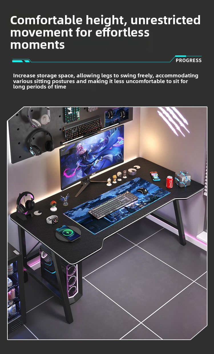 Gaming Desk,Long Gaming Desk,Metal Gaming Desk EaseNeat Modern Black Office Table Metal Base Ergonomic Gaming Table with RGB Lights