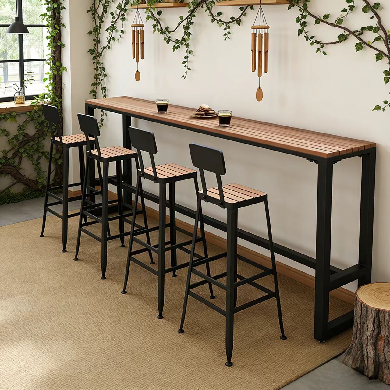 Bar Stool Table and Chair,Kitchen Table with Stools,High Bar Table with Stools EaseNeat Industrial Rustproof Metal High Leg Bar Stool Set for Hotel Restaurant Outdoor Table and Chair