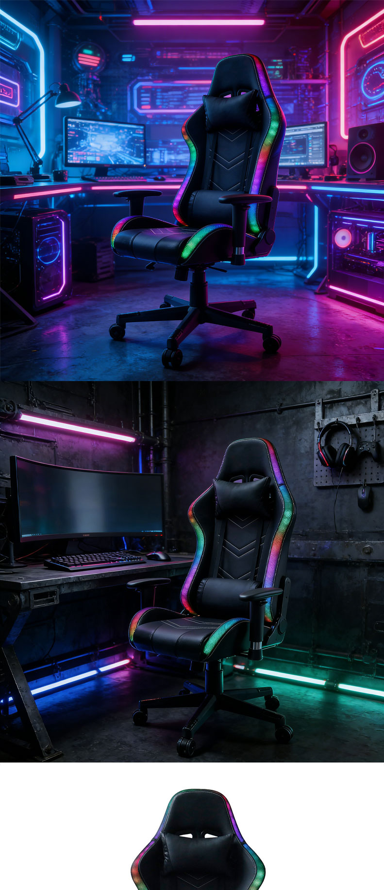 Gaming Chair,Wide Gaming Chair,Shop Gaming Chair Supplier Reclining Height Adjustable Rotatable Leather Gaming Chair with RGB Light Strips and Headrests