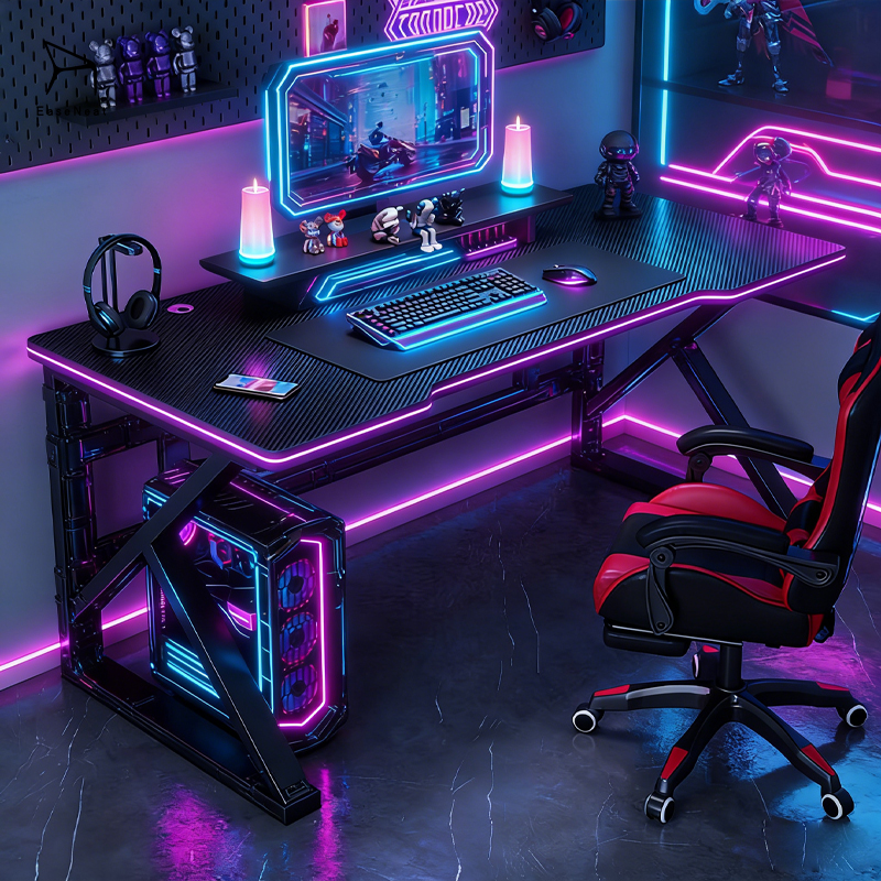 Gaming Desk,Long Gaming Desk,Metal Gaming Desk Manufacturer Ergonomic Black Carbon Fiber Portable Gaming Table with Durable Metal Legs