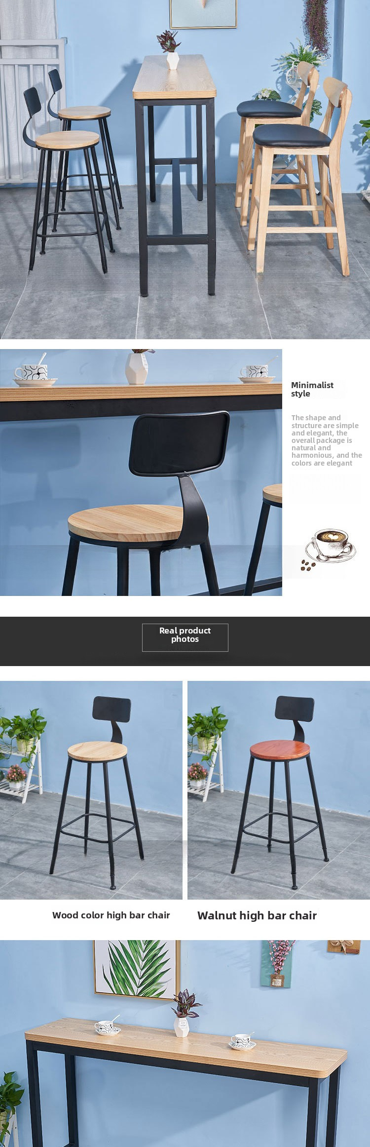 Bar Stool Table and Chair,Kitchen Table with Stools,High Bar Table with Stools Supplier Modern Solid Wood Furniture bar Stool Furniture Set Simple Creative Restaurant Hotel Cafe