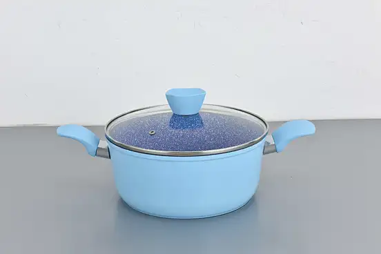 Pentola antiaderente blu da 3/5/8 QT, pentola in alluminio forgiato con coperchio in vetro temperato
