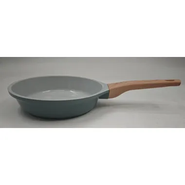 Cast alu fry pan with wooden soft touch bakelite handle