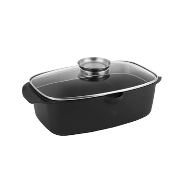 ROASTER  with spout, glass lid with s/s aroma knob casting