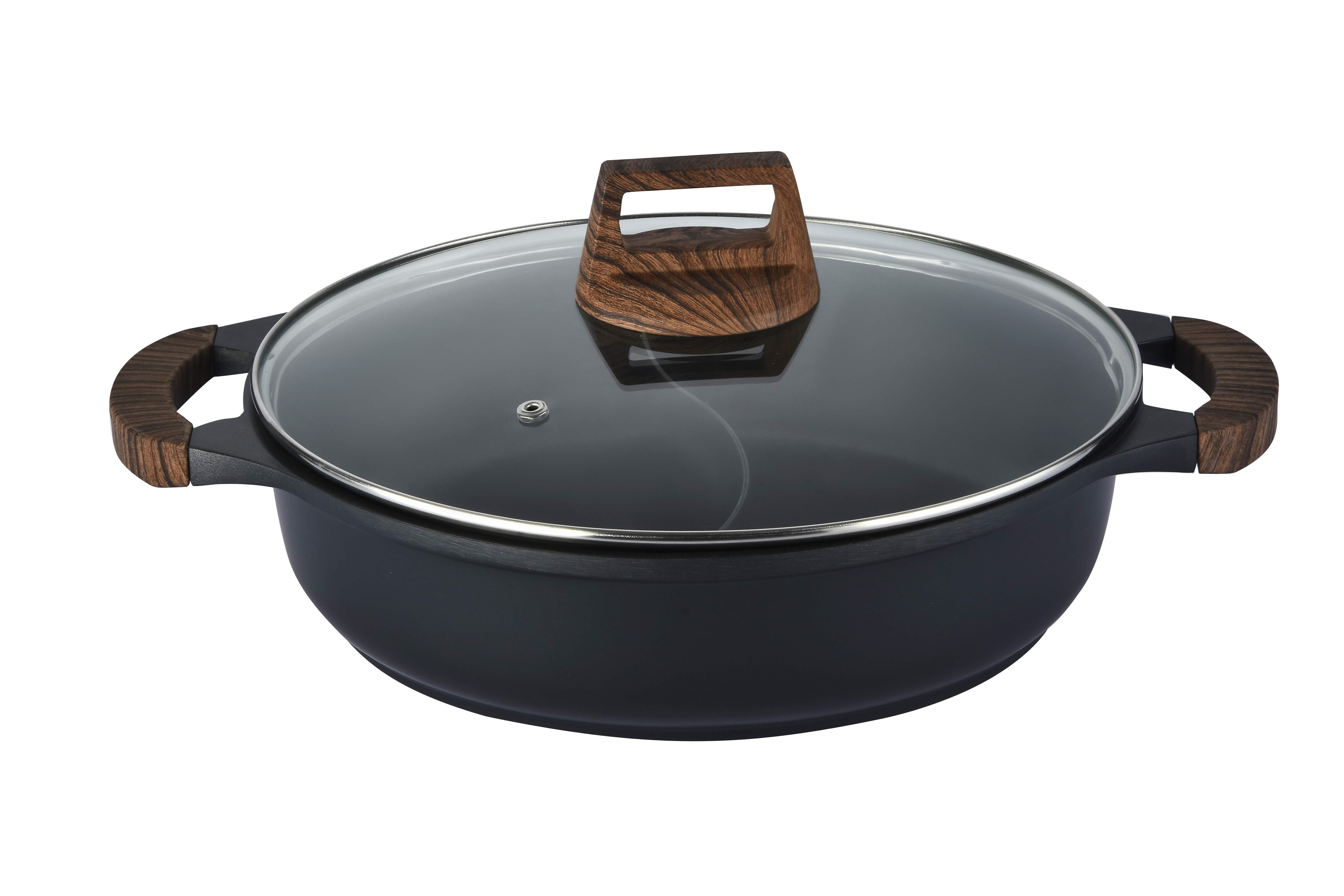 No. 46 die cast aluminum hot pot 2 in 1 with glass lid