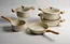 Cream Diamond Embossed Marble Non-Stick Cookware Set, Wood Look Handle Saucepan Frying Pan Stock Pot, Induction Gas Compatible Stackable Kitchen Cooking Pots