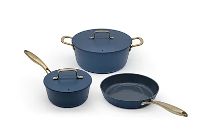 NavyHue Forged Aluminium Non-stick Cookware Set with Gold handle