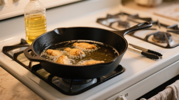 How much oil should I use in a deep fry pan