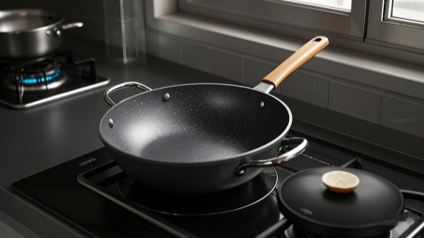Non-stick coated frying pan in the kitchen