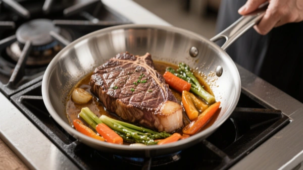 use stainless steel cookware to Searing steaks and sautéing vegetables
