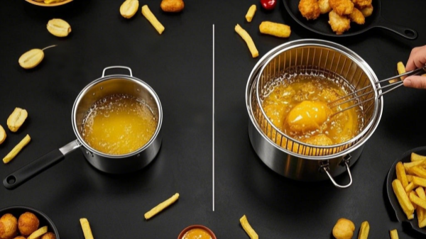 comparison of deep frying pans with different depths and capacities