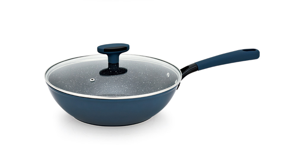 30cm ノンスティック中華鍋（ガラス蓋付き）、伝統的なアルミ製炒め鍋