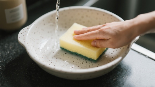 marble cookware hand wash with a soft sponge