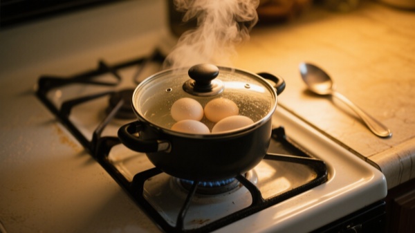 a 2 quart pot boiling eggs
