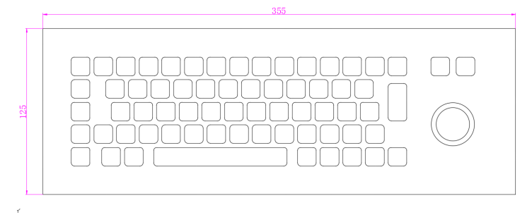 steel desktop keyboard with trackball dimension