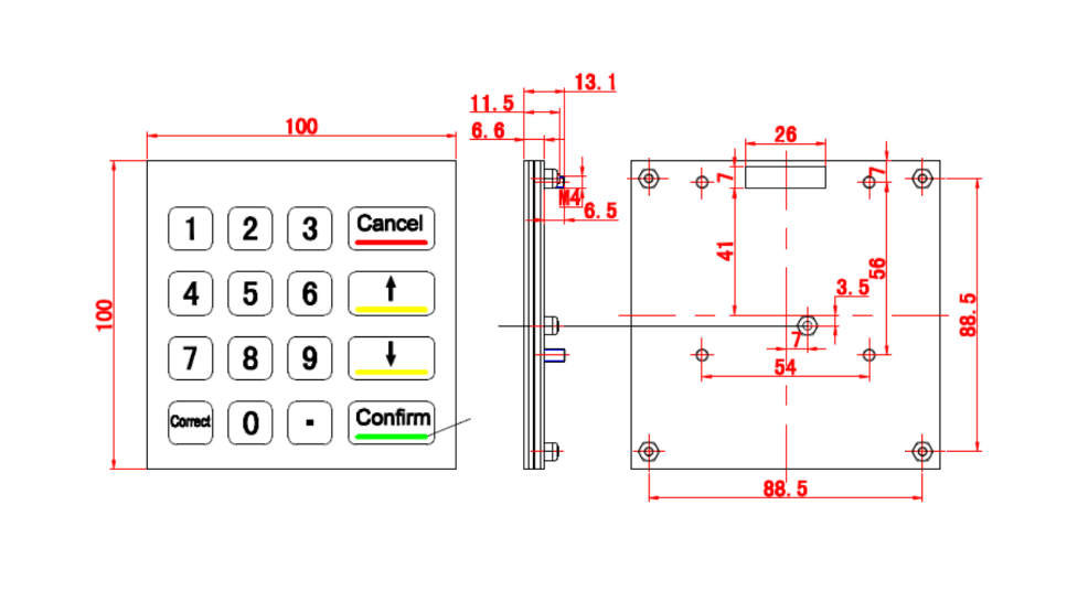 16 keys indsutrial metal 4x4 matrix keypad
