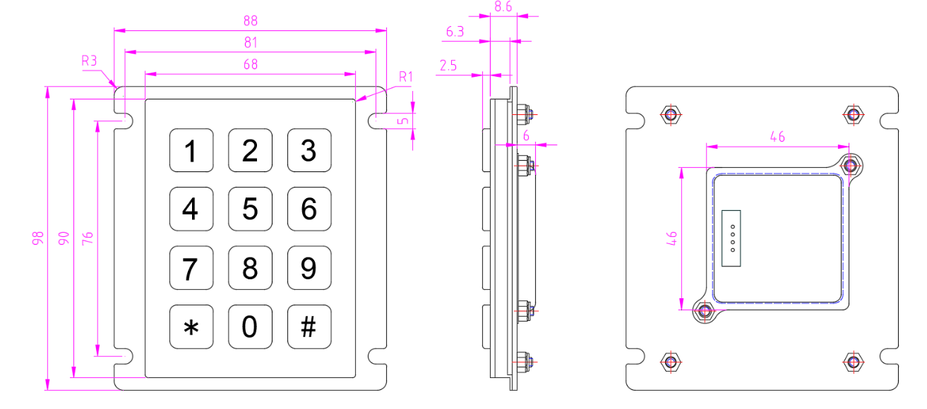 Stainless steel blue led keyboard structural diagram