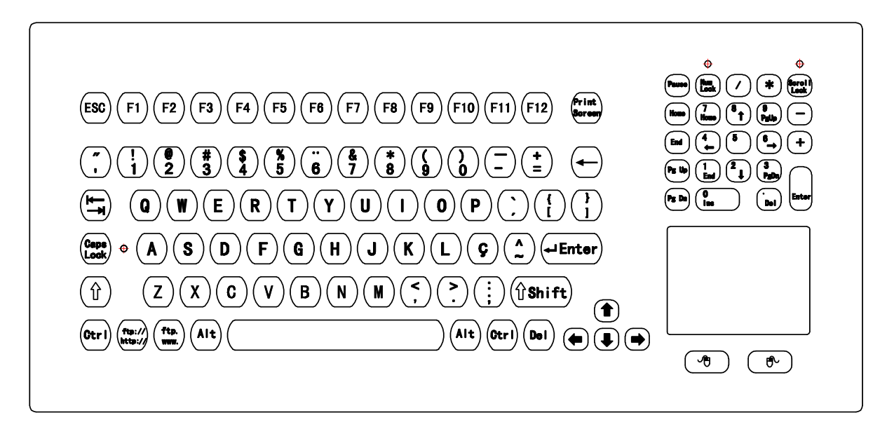 stainless steel panel mount rugged keyboard with trackball layout