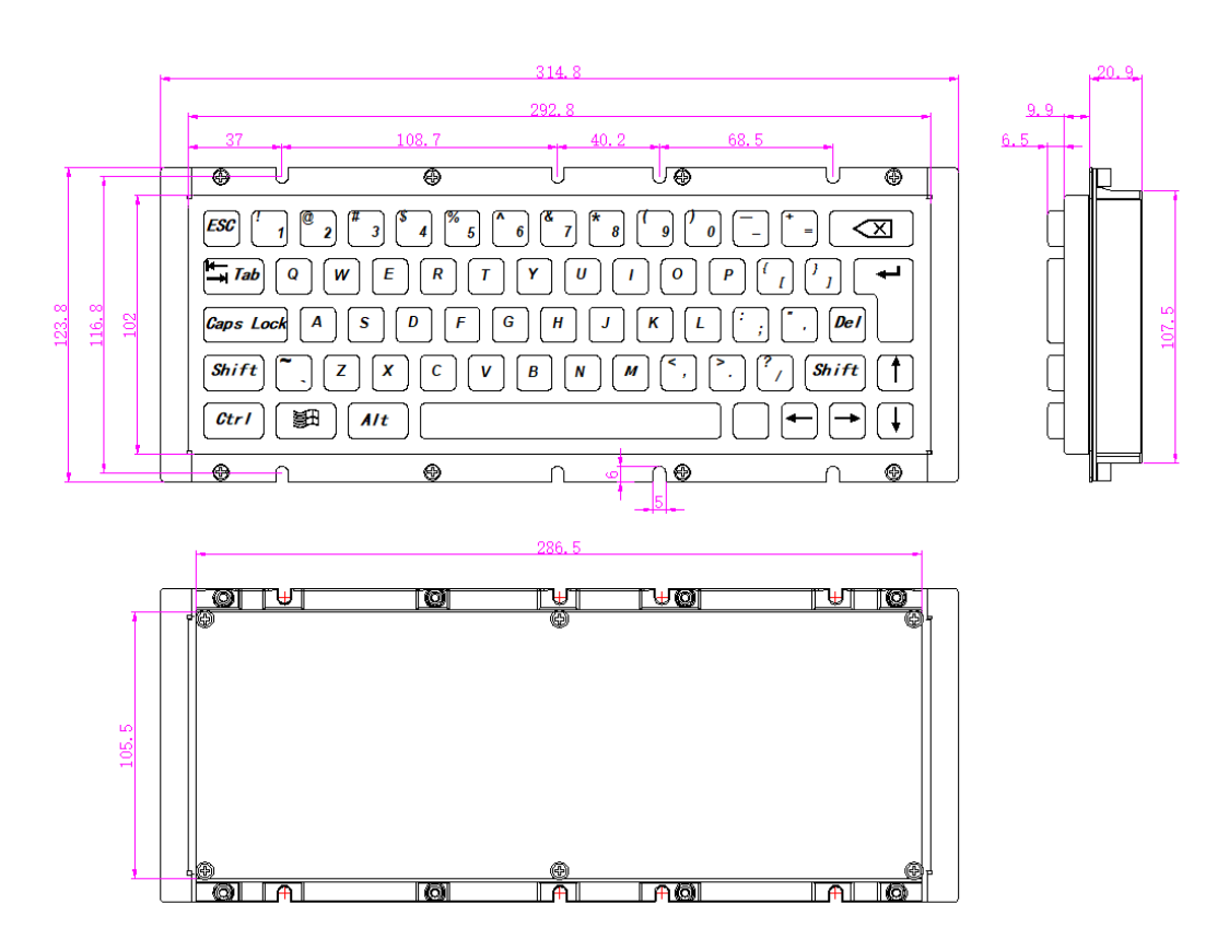 Industrial full metal mechanical keyboard diagram