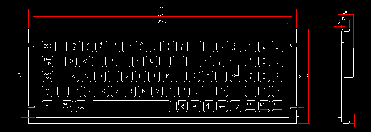 metal keyboard keys dimension