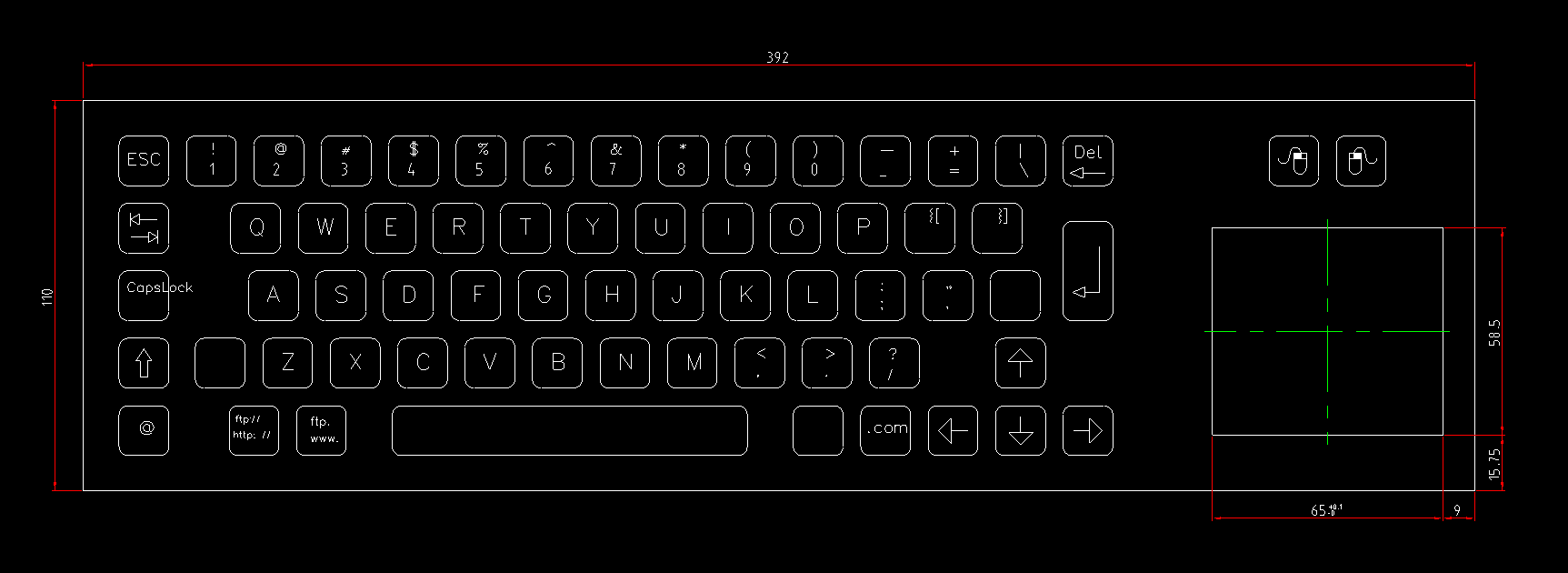 Industrial computer pc keyboard with touchpad dimension