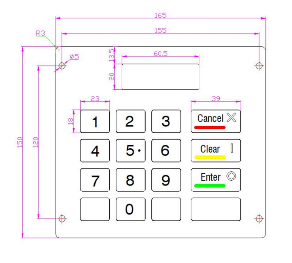 KEYU 16 keys metal custom keypad with lcd screen size