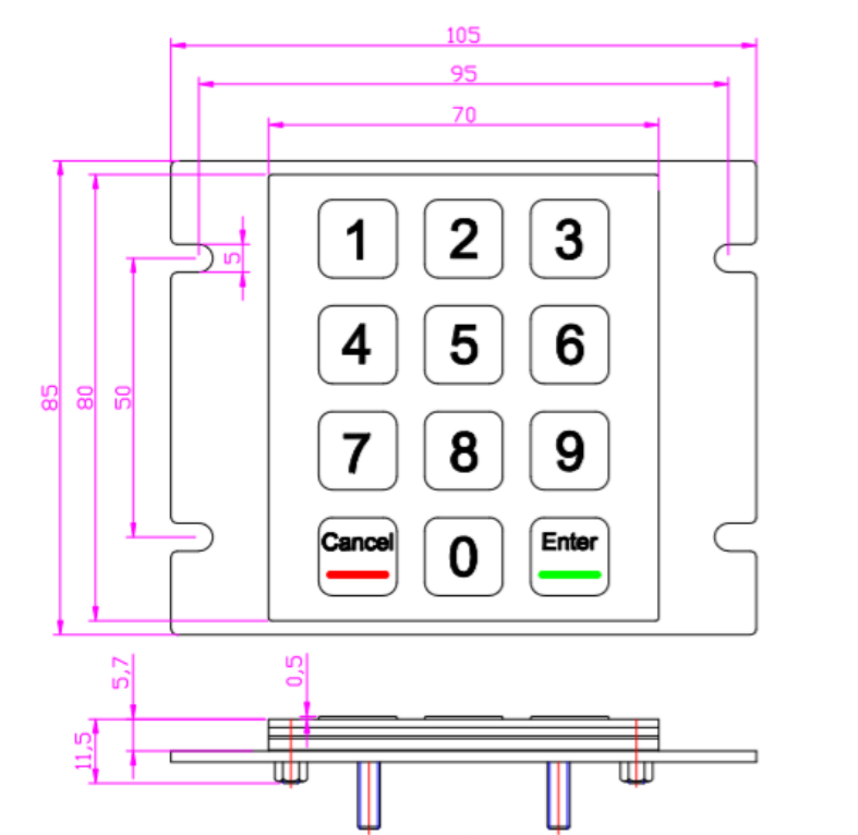 3 4 matrix keypad Dimension