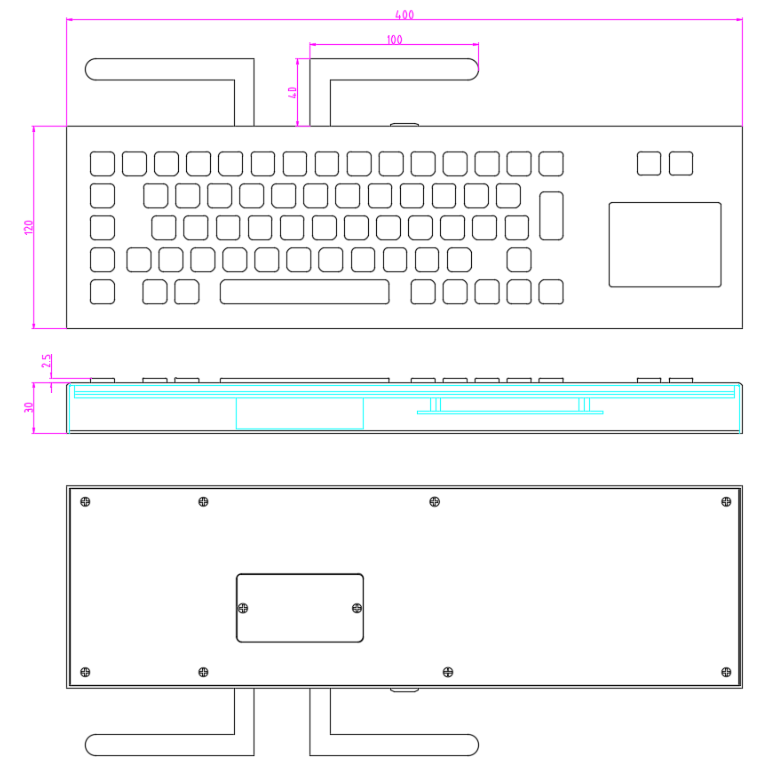 2.4G stainless steel wireless keyboard size