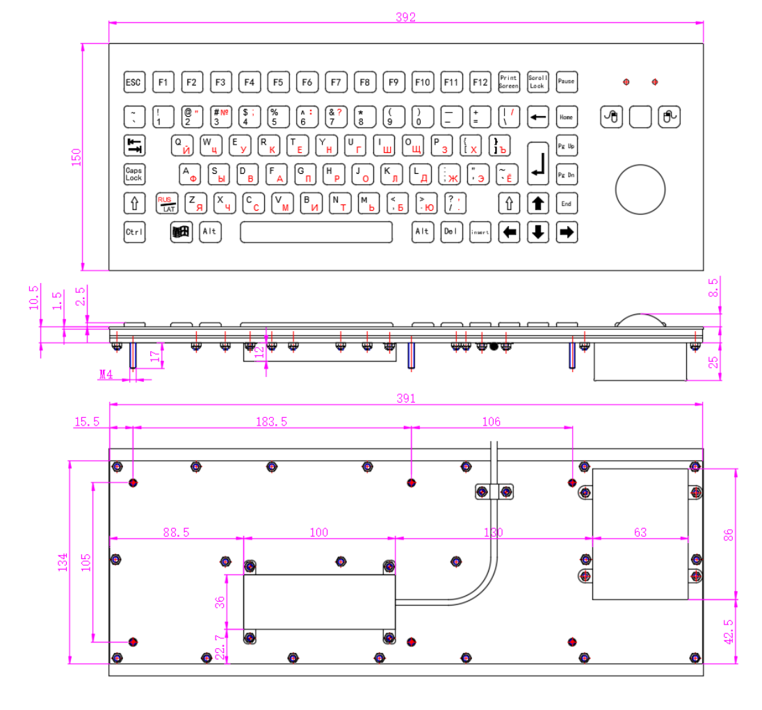 Metallic keyboard with trackball Structure