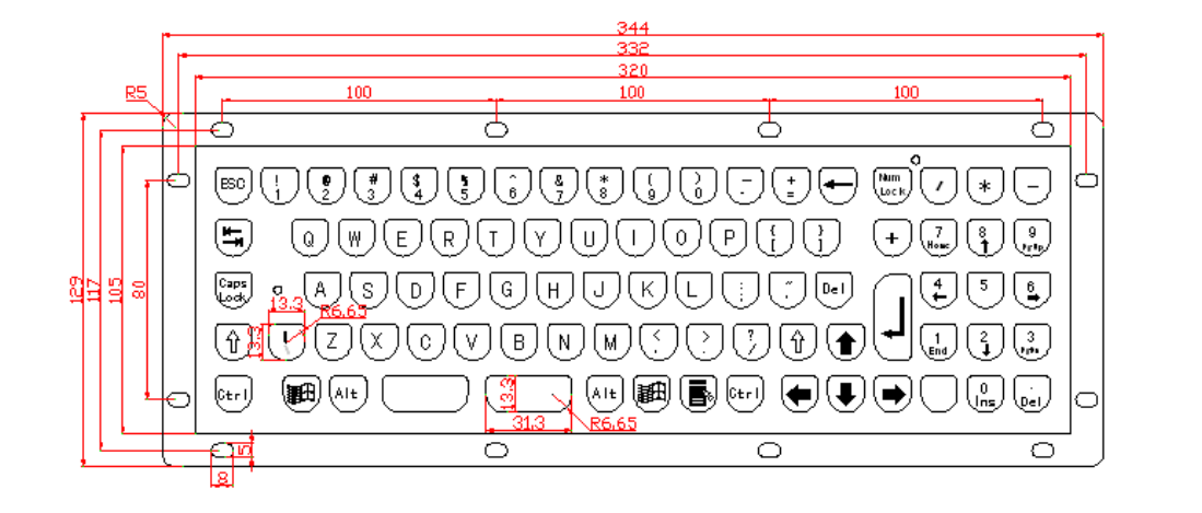 KEYU industrial computer keyboard size