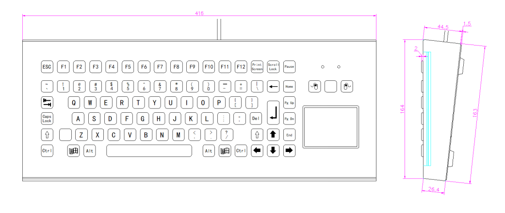keyboard and touchpad combo dimension