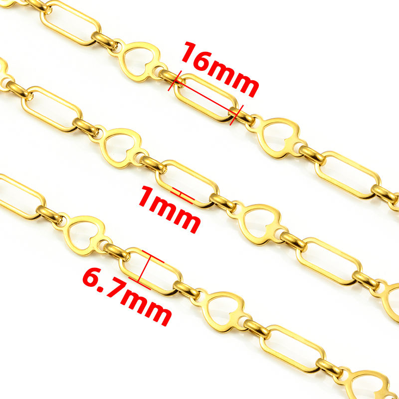 JIAYE Handmade Heart-Oval Chain – 18K Gold Plated Stainless Steel (1×6.7×16mm) for Women & Men