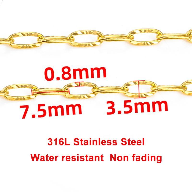 Stainless Steel Embossed Chain, Handmade Design, Jewelry DIY, 316L Material, Hypoallergenic, Color Customization, Bulk Orders