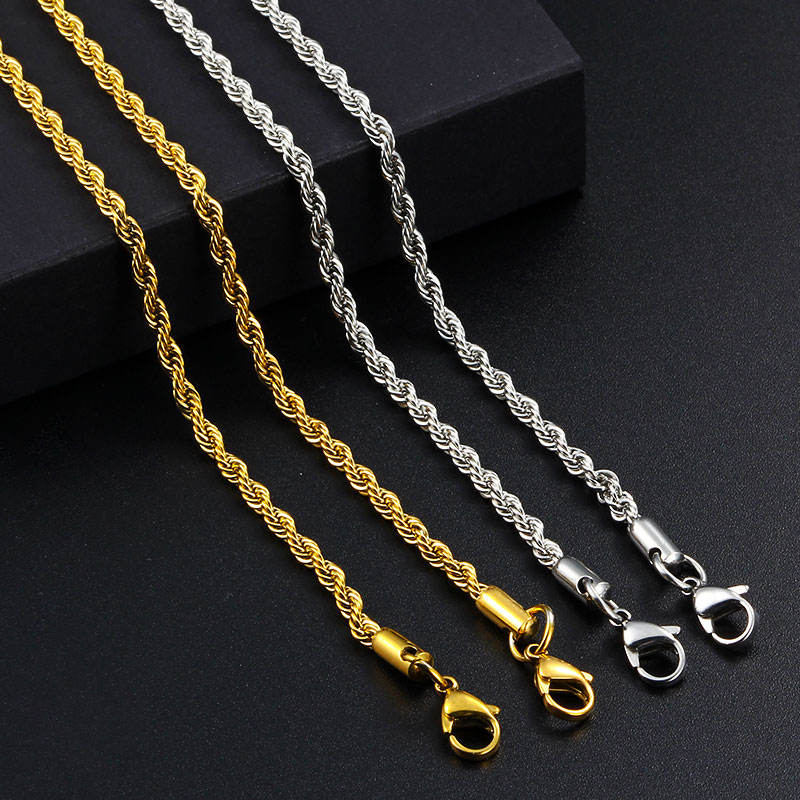 JIAYE 304 Stainless Steel Rope Chain – 18K Gold/Silver PVD, Waterproof & Non-Tarnish