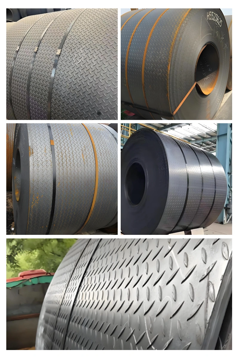 Checkered steel coil is a type of hot-rolled steel coil with diamond shaped raised patterns on its surface, mainly used for anti slip, wear-resistant, and decorative purposes.