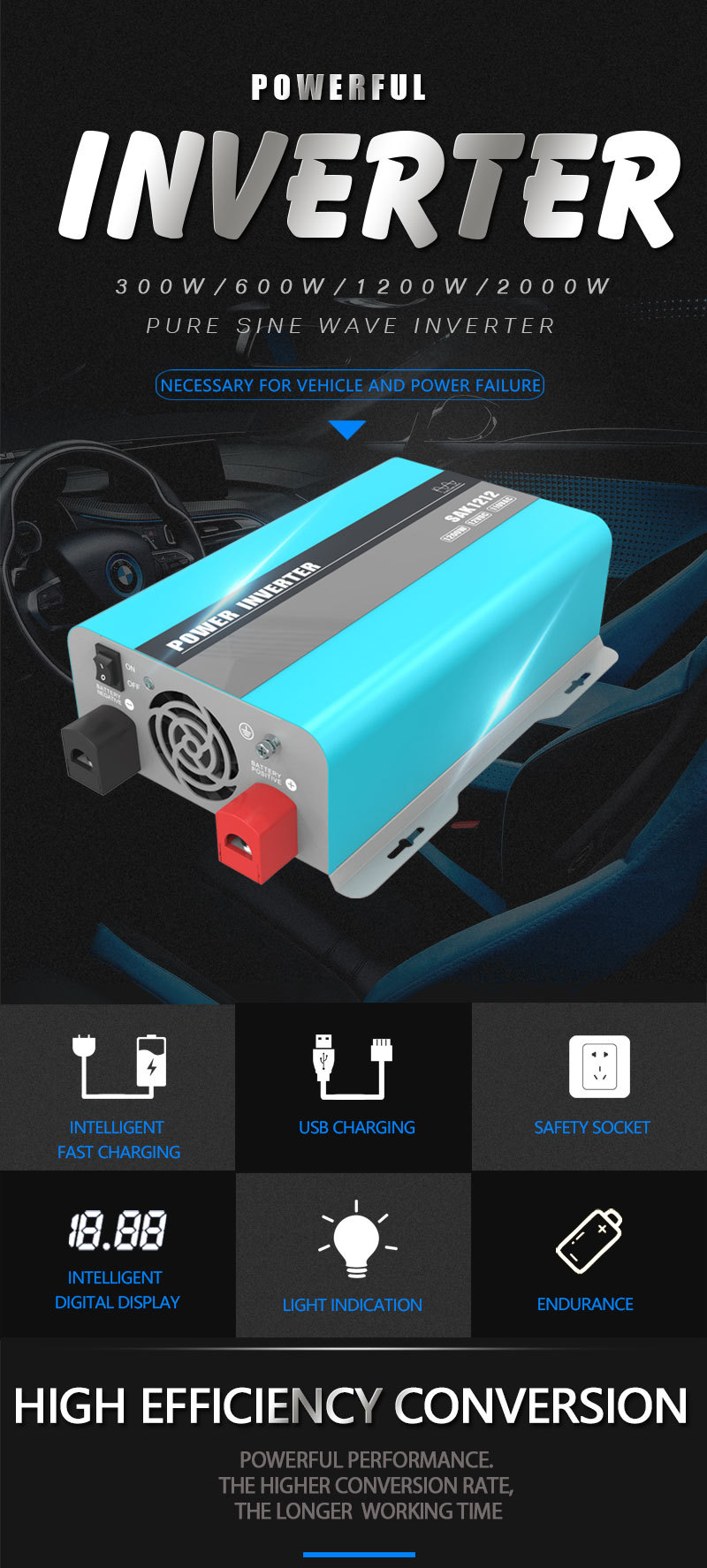 Car Power inverter Converter 1200W DC24V